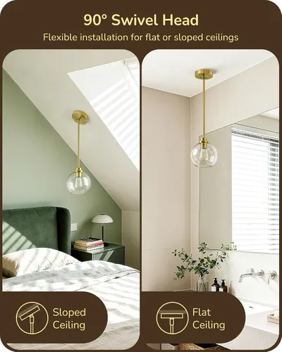 Miniatura 4 de EDISHINE Luces Colgantes para Isla de Cocina, Moderna Lámpara Colgante Dorada con Pantalla de Globo de Vidrio Transparente, Varilla de Metal Dorado