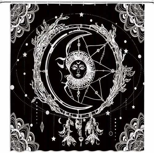 Miniatura 10 de AMFD Cortina de ducha con luna increíble, hermosa fantasía, cielo estrellado, luna brillante, azul, azul marino, negro, cortinas de baño, decoración