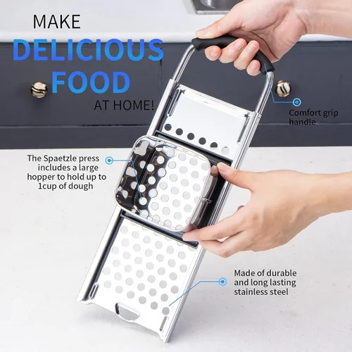 Miniatura 2 de Spaetzle Maker de acero inoxidable de grado premium ensanchado mango de plástico hecho en casa bola de masa de fideos de huevo tamaño perfecto
