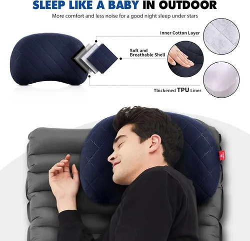 Miniatura 3 de Hikenture Almohada inflable para campamento, almohada lavable para mochilero para dormir, almohadas inflables ultraligeras con funda extraíble, Azul