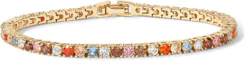 PAVOI 14K Gold Plated 3mm Multi Colored CZ Tennis Bracelet Boho Cubic Zirconia Bracelet for Women Size 6.5-7.5 Inch