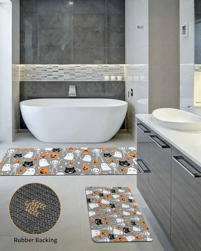 Miniatura 5 de Tapete de baño gris de Halloween para bañera, antideslizante, de secado rápido y absorbente, tierra de diatomeas, fregadero, dormitorio, cocina