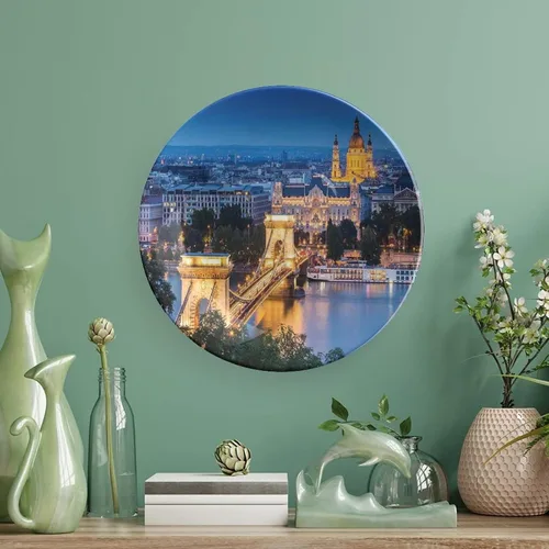 Miniatura 5 de XISUNYA Plato decorativo de 6 pulgadas, placa de porcelana con paisaje urbano, puente histórico antiguo en Budapest, impresión tradicional europea