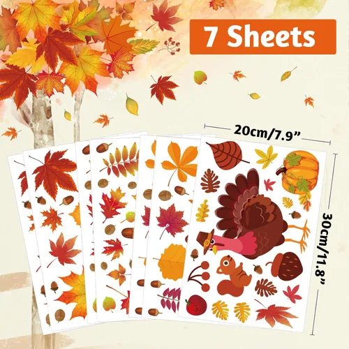 Miniatura 2 de 164 calcomanías de otoño para ventanas de vidrio, calcomanías de hojas de arce para ventana de otoño, decoración de otoño para Acción de Gracias