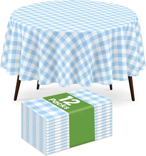 Miniatura 13 de Paquete de 2 manteles redondos desechables color azul oscuro, manteles de plástico para fiestas, 84 x 84 pulgadas, impermeable, para campamento