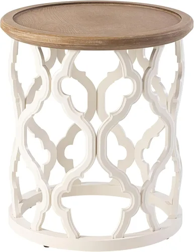 Miniatura 10 de COZAYH Mesa de centro redonda de granja, bandeja de madera envejecida con base curvada, mesa rústica bohemia para sala de estar, color blanco