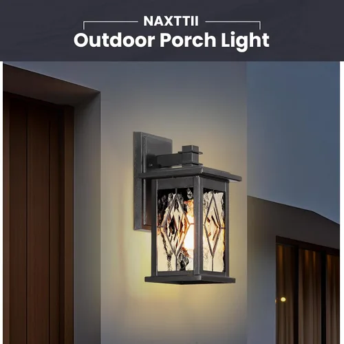 Miniatura 4 de Aplique de pared al aire libre con ondas de agua negro mate, pantalla de vidrio hecha a mano, impermeable, luz de porche al aire libre, montaje