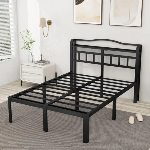 Miniatura 6 de Base de cama Queen con estación de carga y cabecero de 14 pulgadas, base de cama de metal grueso, base de colchón resistente, no necesita somier