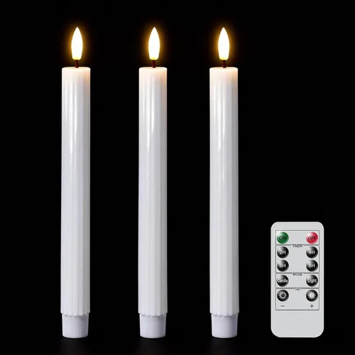 Miniatura 9 de Velas cónicas parpadeantes verdes sin llama que funcionan con pilas con control remoto de 10 teclas y temporizador, 6 paquetes de velas LED de cera