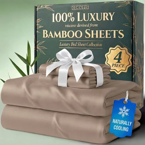 Miniatura 20 de DECOLURE Juego de sábanas 100% viscosa derivada de bambú, tamaño individual, sábanas de lujo de 4 piezas de enfriamiento natural, juego de cama