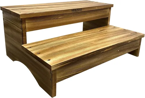 Taburete largo de madera, taburete de madera de 2 escalones con almohadillas antideslizantes para cocina, cama alta para niños, adultos y ancianos