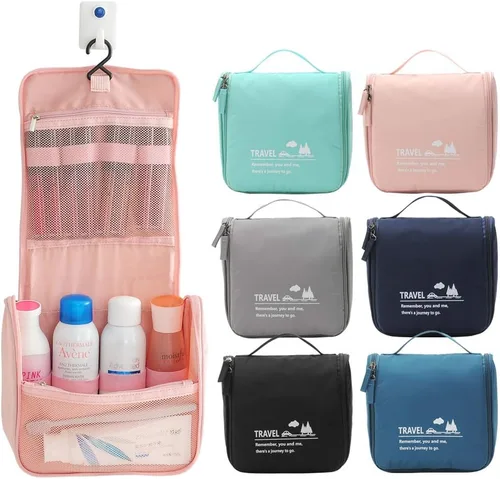 Miniatura 3 de Bolsa de maquillaje de viaje, bolsa organizadora de artículos de tocador colgante ligera con gancho para cosméticos 2019 (rosa)