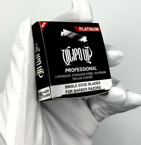 Miniatura 2 de Cuchillas de afeitar profesionales de filo único platino, paquete de 100, acero inoxidable al cromo, recubierto de teflón CLIPD UP