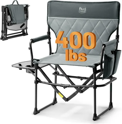 Timber Ridge Silla de Director de Camping de Aluminio con Bolsillo de Mesa Lateral, Silla Plegable Portátil, Silla de Jardín Resistente para Viaje