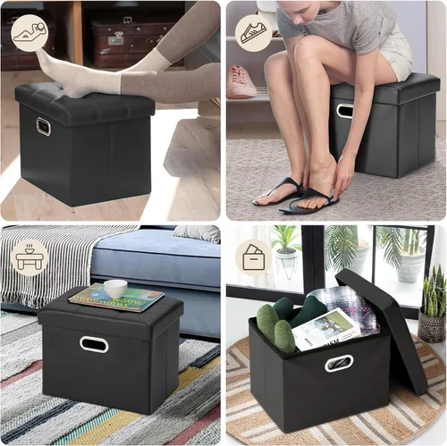 Miniatura 9 de COSYLAND - Reposapiés u otomano con almacenamiento plegable de piel, con agujero para agarrar, para habitación, tamaño pequeño, rectangular, 17 x 15