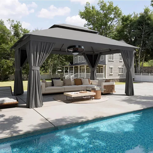 Miniatura 19 de Aoxun Gazebo para exteriores de 8 x 8 pulgadas para patio, toldo con marco de metal, cenador pequeño de doble techo resistente, kiosco para patio