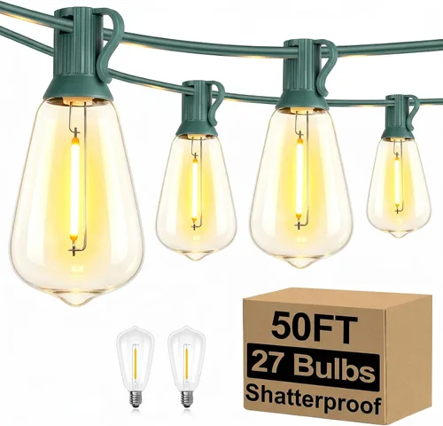 Miniatura 11 de Brightever Luces de Cadena para Exteriores de 25 Pies, Luces de Patio ST38 con 13 Bombillas Edison, Luces Colgantes Impermeables Conectables