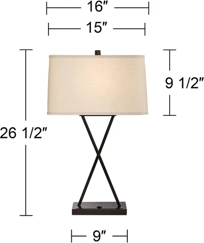 Miniatura 5 de Franklin Iron Works Megan - Juego de 2 lámparas de mesa modernas de 26.5 pulgadas de alto, con puerto de carga USB, LED, bronce, rectangular