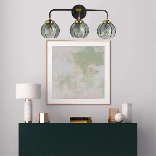 Miniatura 8 de Lámpara de tocador de baño de 3 luces, luz negra de montaje en pared con pantalla de vidrio verde, aplique de pared de mediados de siglo, lámpara