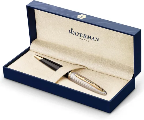 Miniatura 10 de Pluma estilográfica Waterman Carene Deluxe con punta mediana de oro macizo y tinta azul (S0699940), negro, dorado (Black Sea and Gold)