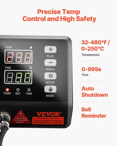 Miniatura 4 de VEVOR Máquina de prensa de calor 8 en 1 de 15 x 15 pulgadas, prensa de camisetas oscilante de 360°, transferencia de calor digital profesional por
