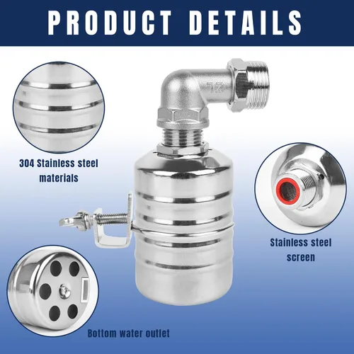 Miniatura 4 de Paquete de 2 válvulas de flotador de agua, válvulas de flotador de control automático de nivel de agua de acero inoxidable, válvulas de flotador