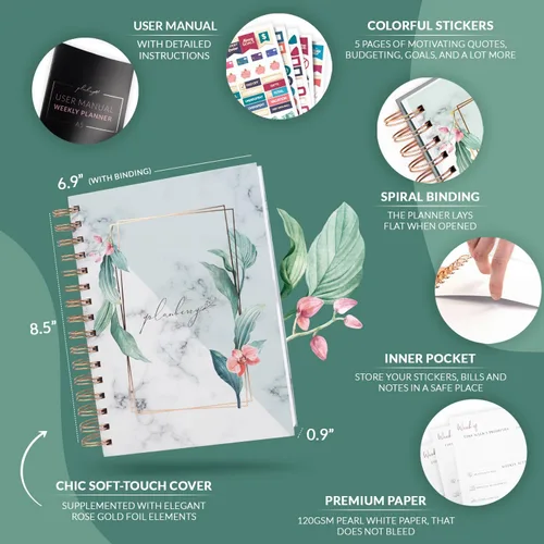 Miniatura 2 de PLANBERRY Planificador semanal premium – Organizador de vida sin fecha y planificador de presupuesto – Gestión del tiempo, establecimiento