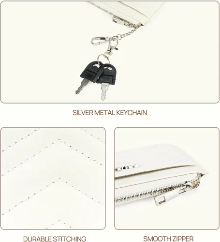 Miniatura 5 de Telena Cartera delgada para mujer, con bloqueo RFID, tarjetero de cuero con llavero plateado, color beige