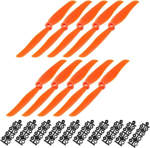 uxcell RC Propellers CW 6035 6x3.5 pulgadas 2 paletas de ala fija para juguete de avión, nailon naranja, 10 piezas con anillos adaptadores