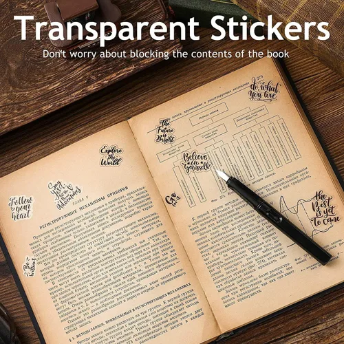 Miniatura 4 de Yoksas 100 Piezas Calcomanías Negras con Frases Inspiradoras - Calcomanías Impermeables Transparentes con Palabras Motivacionales para Álbumes