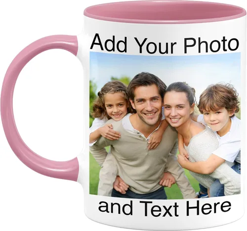 Taza de café con foto personalizada, personalizada con texto, taza rosa de cerámica personalizable de 11 onzas, regalo divertido y personalizado