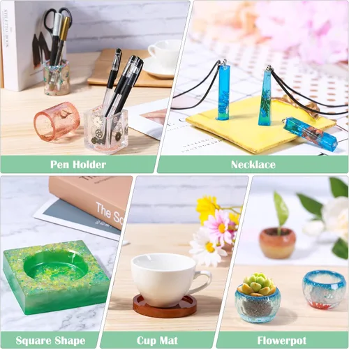 Miniatura 6 de Kit de moldes de resina de silicona, 26 piezas, moldes epoxi, fundición grande con 12 lentejuelas de purpurina para fundición UV, incluyendo esfera
