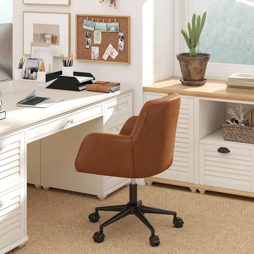 Miniatura 7 de HNY Silla de escritorio moderna de piel sintética, altura ajustable, cómoda silla giratoria de maquillaje con ruedas para sala de estar, computadora