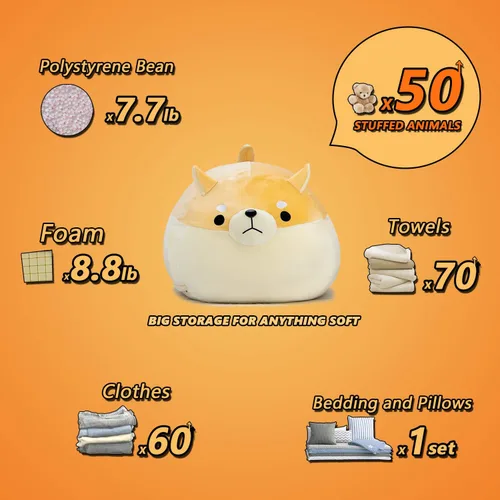 Miniatura 5 de Funda de puf de almacenamiento de animales de peluche para niños, silla de puf de perro amarillo Shiba Inu para niñas, organizador de juguetes