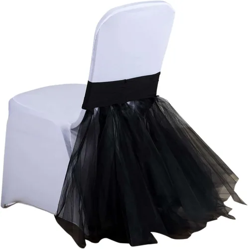 Miniatura 5 de Efavormart - Falda de tul elástica para boda, fiesta, boda, color negro, para banquetes y catering, Negro