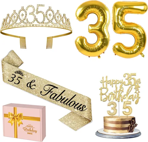 Miniatura 44 de Decoraciones doradas de 70 cumpleaños para mujer con banda y tiara de cumpleaños 70, adorno para pastel y velas, globos de números, regalos de 70