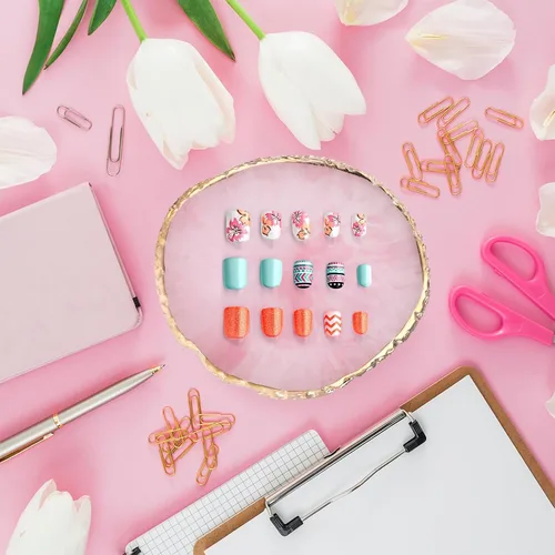 Miniatura 4 de Ouligay Paleta de arte de uñas de resina Paleta de mezcla de maquillaje con borde dorado, herramienta de arte de uñas, diseño de gel, bandeja de Rosa
