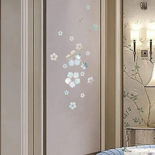 Miniatura 4 de Adhesivo acrílico 3D para pared, diseño de flores plateadas, decoración de pared, calcomanías adhesivas removibles, arte floral, decoración de pared