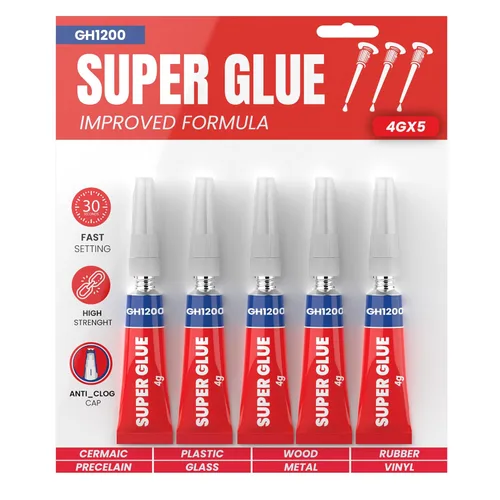 GH1200 -0.14 oz x 5 piezas de pegamento súper para todos los usos - Superpegamento adhesivo súper rápido, grueso y fuerte - Pegamento de