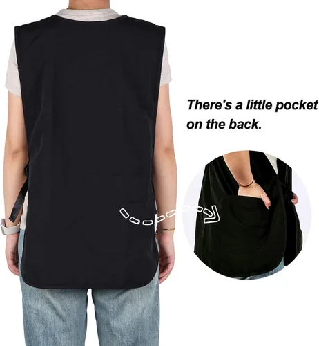 Miniatura 4 de Delantal impermeable unisex de trabajo con 4 bolsillos, delantal tipo faja, ultraligero, para chef y camarero, overol de trabajo Negro