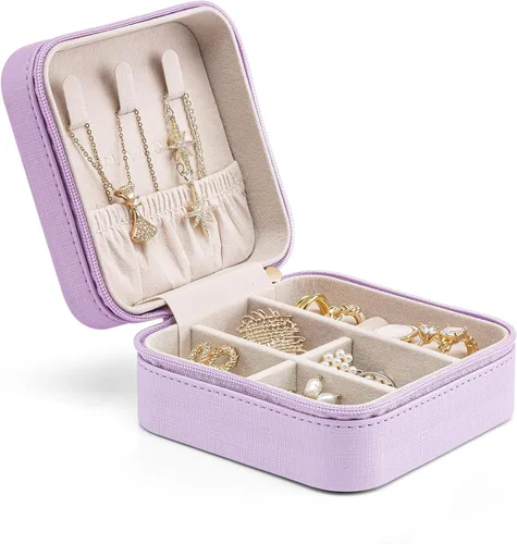 Miniatura 36 de Organizador de joyas Vlando para almacenaje y exhibición, joyero para viaje, imitación de piel, para anillos, aretes, collares.