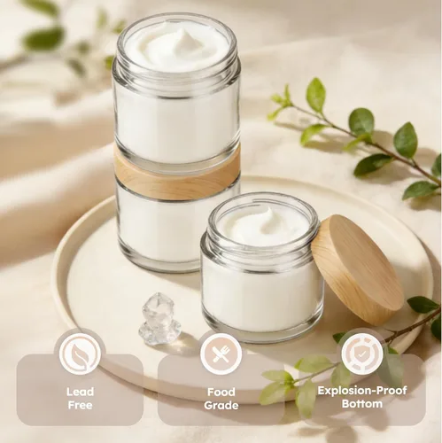 Miniatura 6 de 2 OZ Glass Jars with Lids, 24 Pack Small Glass Containers with Plastic Woodgrain Lids & Inner Liners, Reusable Travel Containers for Creams, Makeup