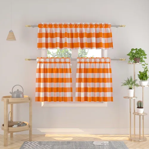 Miniatura 100 de Cenefas de cortina para ventana de 16 pulgadas de largo, 2 paneles de cuadros búfalo, cortinas pequeñas con bolsillo para barra, estilo clásico