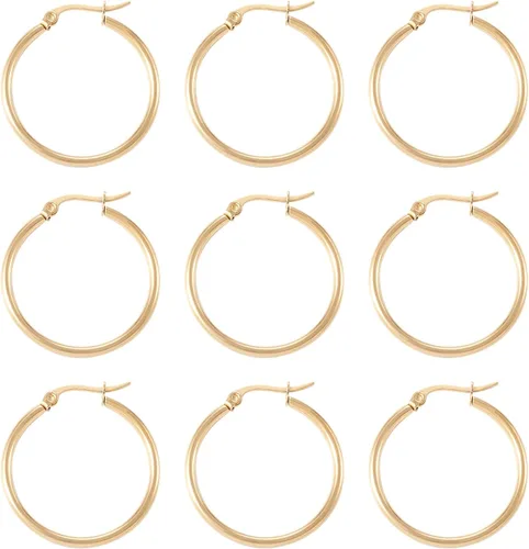 Miniatura 8 de Pandahall - 6 pares de aretes de acero inoxidable, ligeros, gruesos, abiertos, de 1.575 pulgadas (1.575 in), color dorado, con cierre pequeño