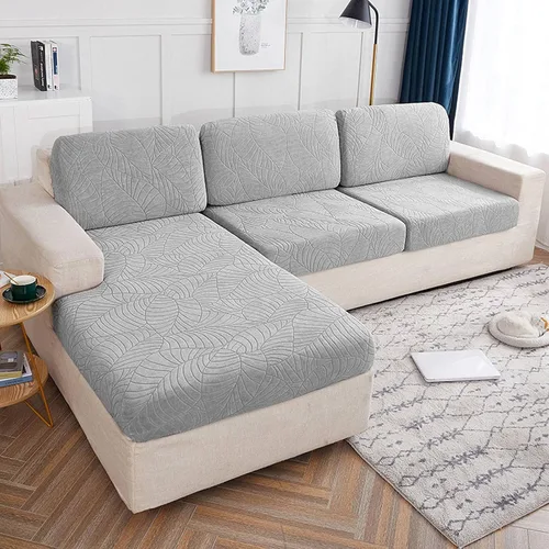 Miniatura 11 de Fundas de cojín elásticas para sofá, funda de cojín para asiento de sofá, diseño de hojas jacquard, protector de muebles para sofá seccional Beige