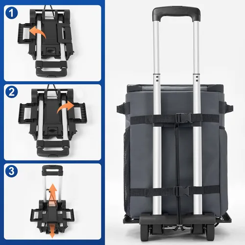 Miniatura 5 de Odoland Bolsa enfriadora con ruedas y asa para 48 latas con ruedas y asa, hielera aislada plegable para playa, camping y portón trasero, enfriador
