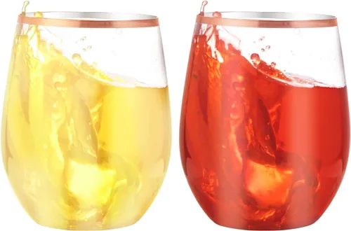 Miniatura 16 de SUT Paquete de 32 copas de vino de plástico con borde dorado de 12 onzas, sin tallo, desechables con calidad premium, reutilizables, irrompibles