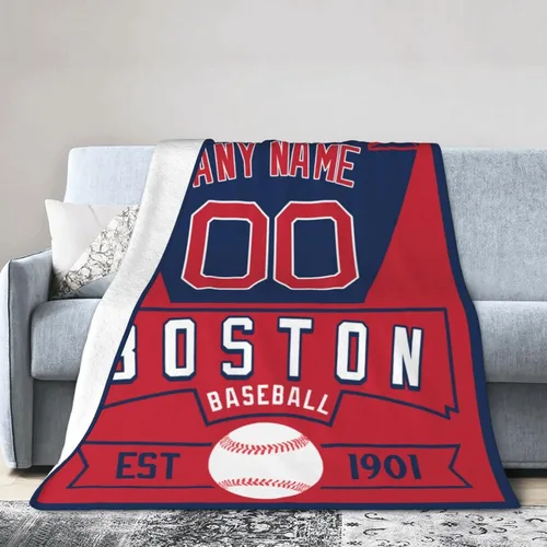 Miniatura 5 de Manta personalizada para fanáticos de la cama, regalo de béisbol, ciudad, invierno, verano, manta de forro polar con nombre y número personalizados
