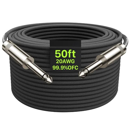 Miniatura 53 de Cable de guitarra de 1.5 pies, paquete de 2 unidades, nailon trenzado anti-torceduras reforzado con Kevlar, conector Neutrik REAN, calibre 20