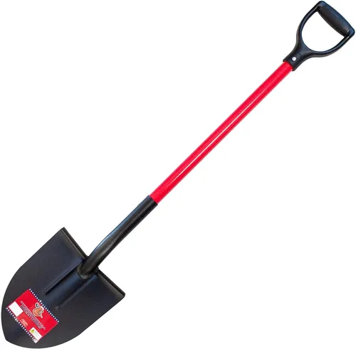 Bully Tools - Pala resistente de punta redonda, mango de fibra de vidrio de calibre 12, construcción de metal, ideal para jardinería, excavación y